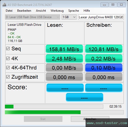 AS SSD TEST: Lexar JumpDrive M400 128GB