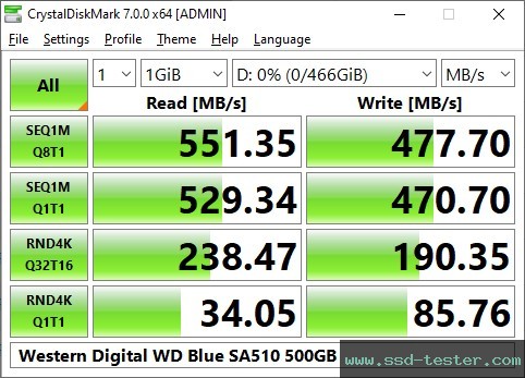 CrystalDiskMark Benchmark TEST: Western Digital WD Blue SA510 500GB