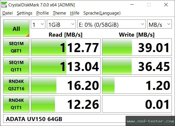 CrystalDiskMark Benchmark TEST: ADATA UV150 64GB
