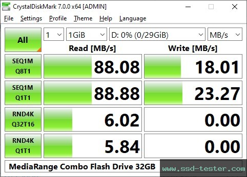 CrystalDiskMark Benchmark TEST: MediaRange Combo Flash Drive 32GB