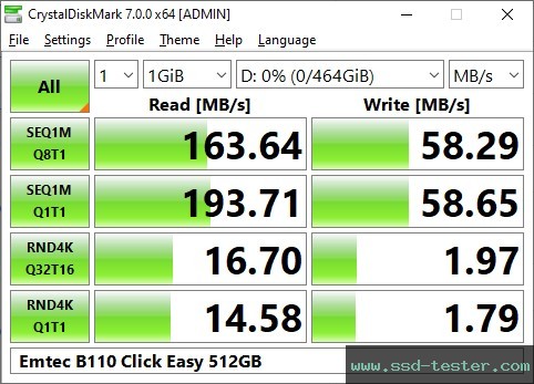 CrystalDiskMark Benchmark TEST: Emtec B110 Click Easy 512GB