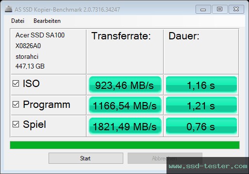 AS SSD TEST: Acer SA100 480GB