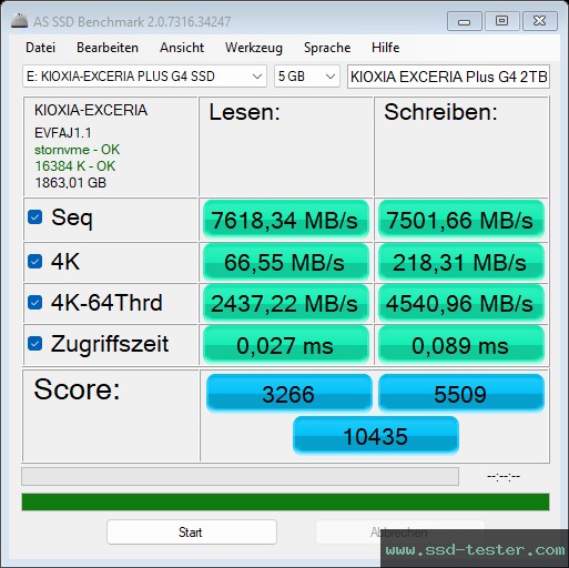 AS SSD TEST: KIOXIA EXCERIA Plus G4 2TB