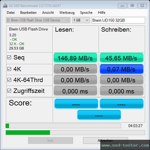 AS SSD TEST: Biwin UD150 32GB