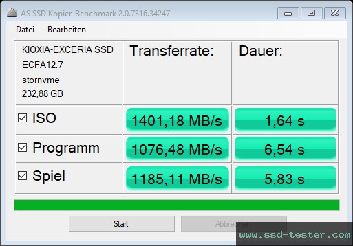 AS SSD TEST: KIOXIA EXCERIA 250GB