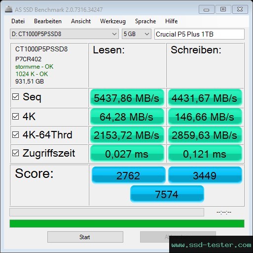 AS SSD TEST: Crucial P5 Plus 1TB