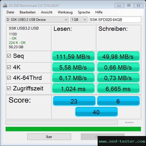 AS SSD TEST: SSK SFD020 64GB