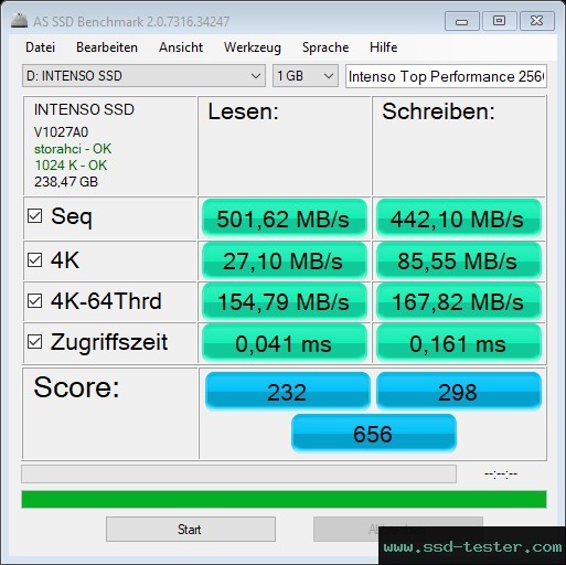 AS SSD TEST: Intenso Top Performance 256GB