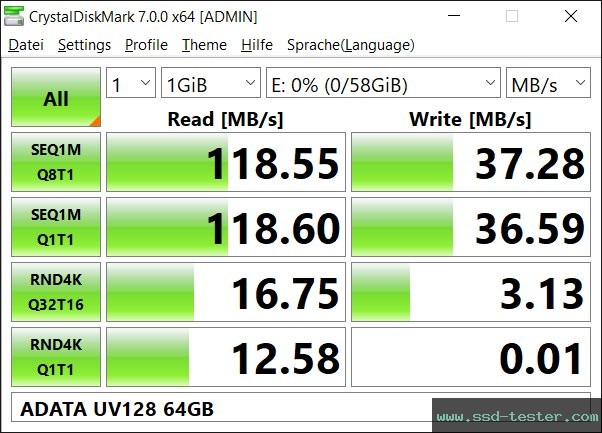 CrystalDiskMark Benchmark TEST: ADATA UV128 64GB