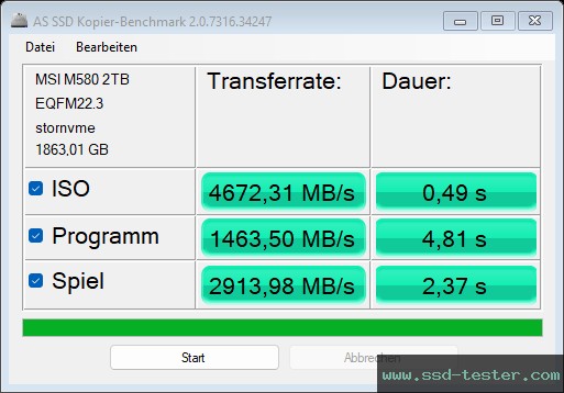 AS SSD TEST: MSI SPATIUM M580 FROZR 2TB