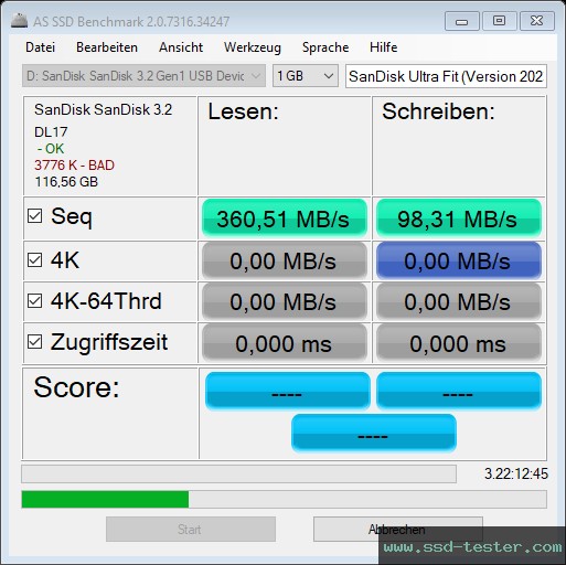 AS SSD TEST: SanDisk Ultra Fit (Version 2023) 128GB