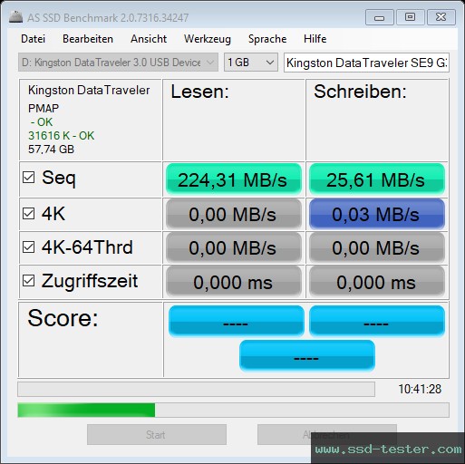 AS SSD TEST: Kingston DataTraveler SE9 G3 64GB